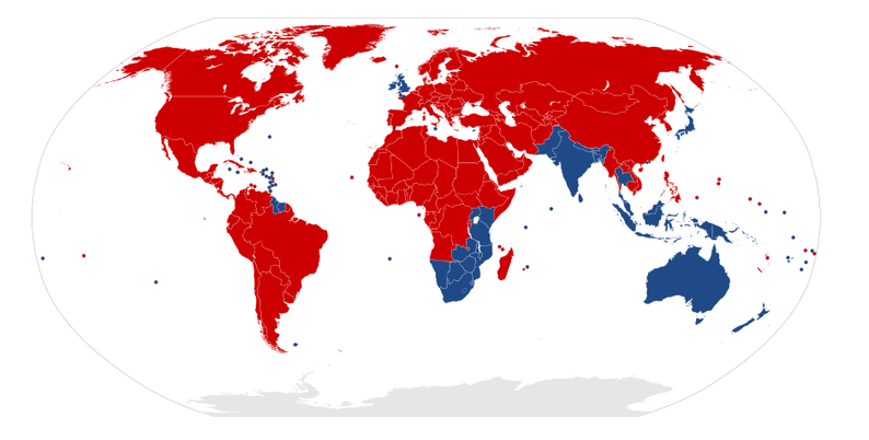 carte du monde conduite gauche ou droite